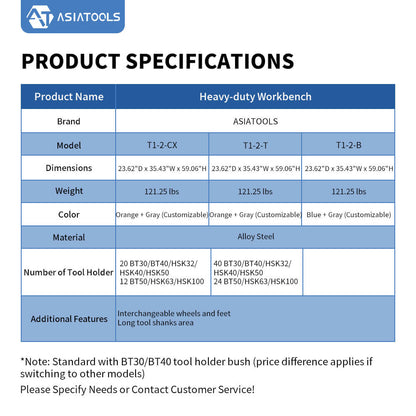 Specifications of Heavy-duty Workbench T1-2 Series