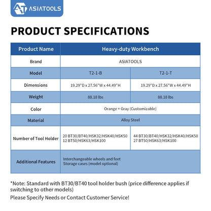 Specifications of Heavy-duty Workbench T2-1 Series
